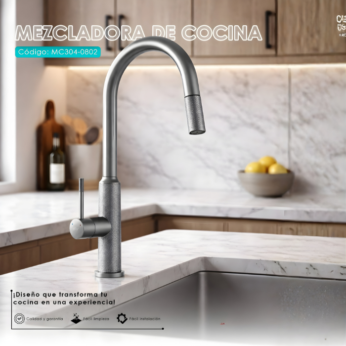 MEZCLADORA MONOCOMANDO DE COCINA SATINADO MC304-0802 - 2