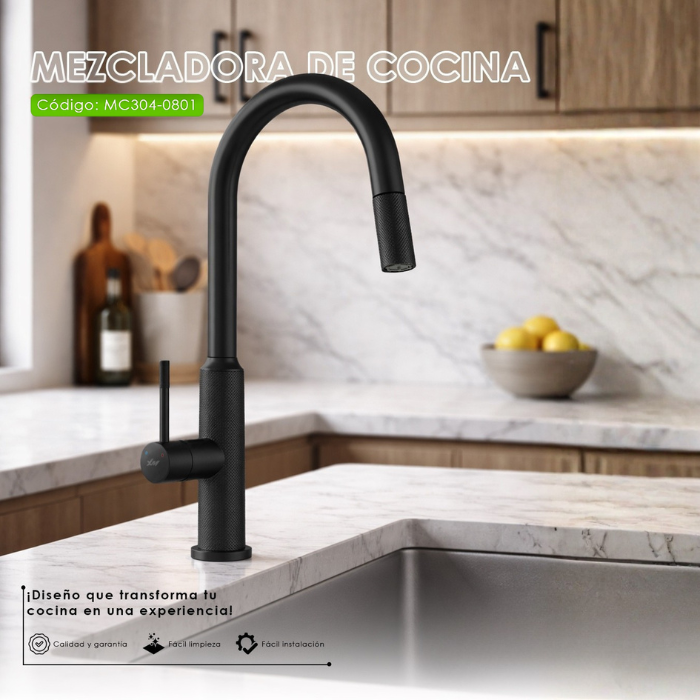 MEZCLADORA MONOCOMANDO DE COCINA NEGRO MC304-0801 - 2