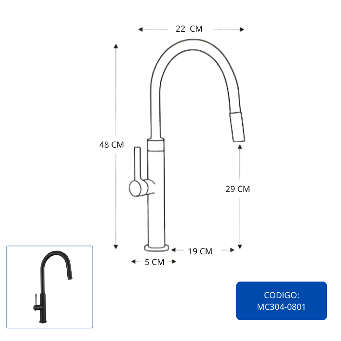 MEZCLADORA MONOCOMANDO DE COCINA NEGRO MC304-0801 - 4