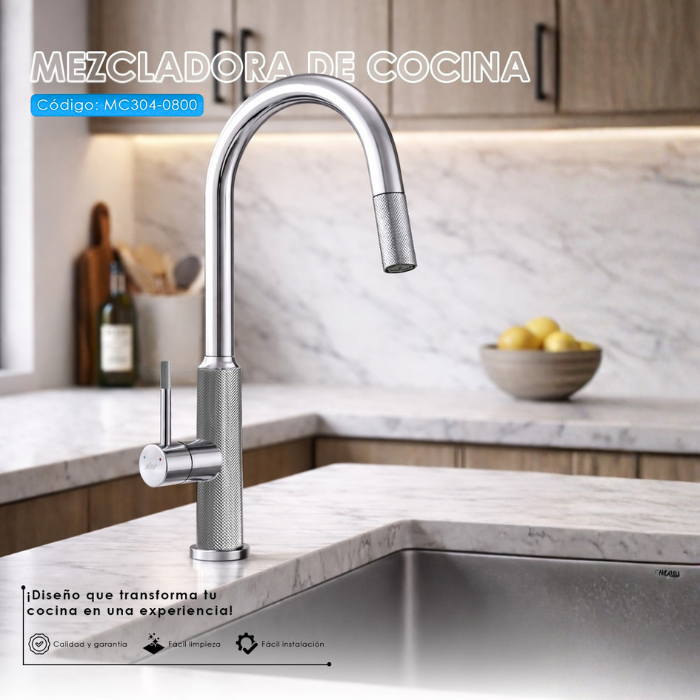 MEZCLADORA MONOCOMANDO DE COCINA CROMADO MC304-0800 - 2