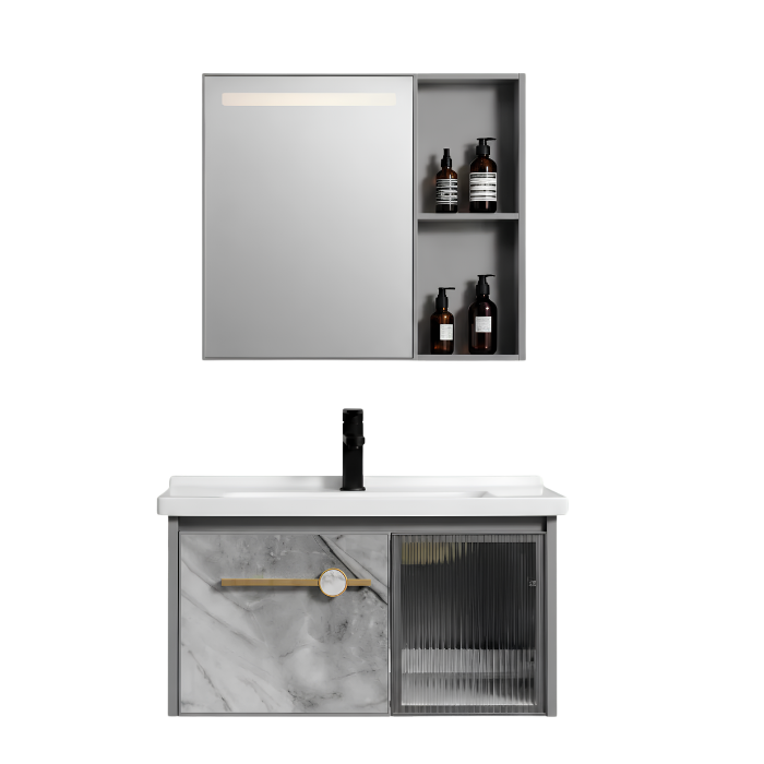 MUEBLE DE BAÑO DE ALUMINIO + ESPEJO CON SENSOR LED - QH401 GRIS - FRATELLI - 1