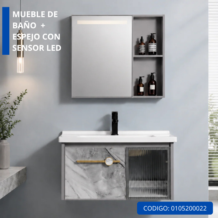 MUEBLE DE BAÑO DE ALUMINIO + ESPEJO CON SENSOR LED - QH401 GRIS - FRATELLI - 2