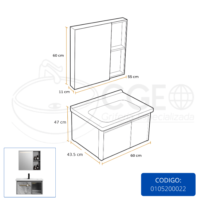 MUEBLE DE BAÑO DE ALUMINIO + ESPEJO CON SENSOR LED - QH401 GRIS - FRATELLI - 3