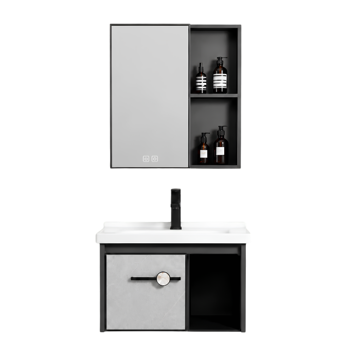 MUEBLE DE BAÑO DE FIBRA DE CARBON + ESPEJO CON LED Y FUNCION ANTIEMPAÑO - SH602 GRIS - FRATELLI - 1