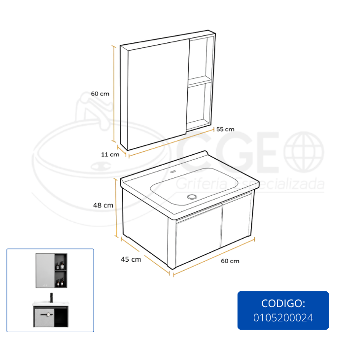 MUEBLE DE BAÑO DE FIBRA DE CARBON + ESPEJO CON LED Y FUNCION ANTIEMPAÑO - SH602 GRIS - FRATELLI - 3