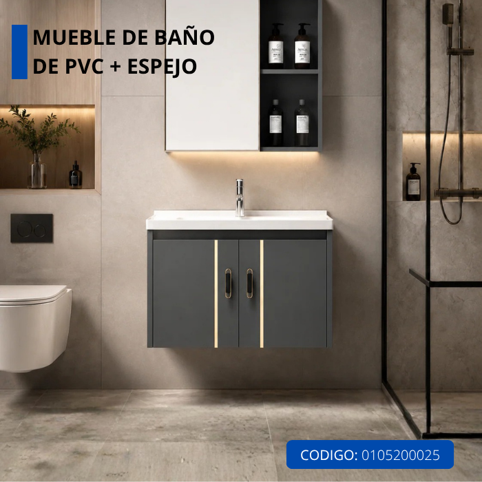 MUEBLE DE BAÑO DE PVC + ESPEJO - PV1008 GRIS - FRATELLI - 2