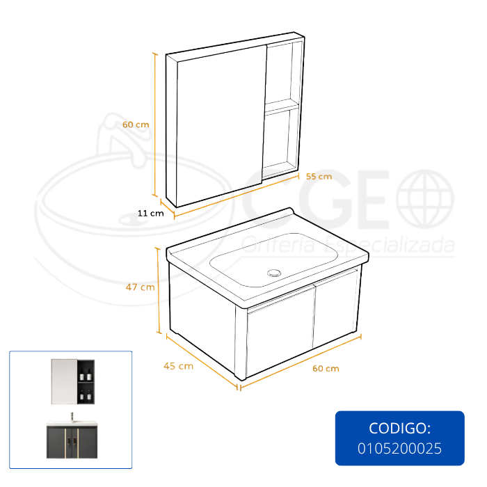 MUEBLE DE BAÑO DE PVC + ESPEJO - PV1008 GRIS - FRATELLI - 3