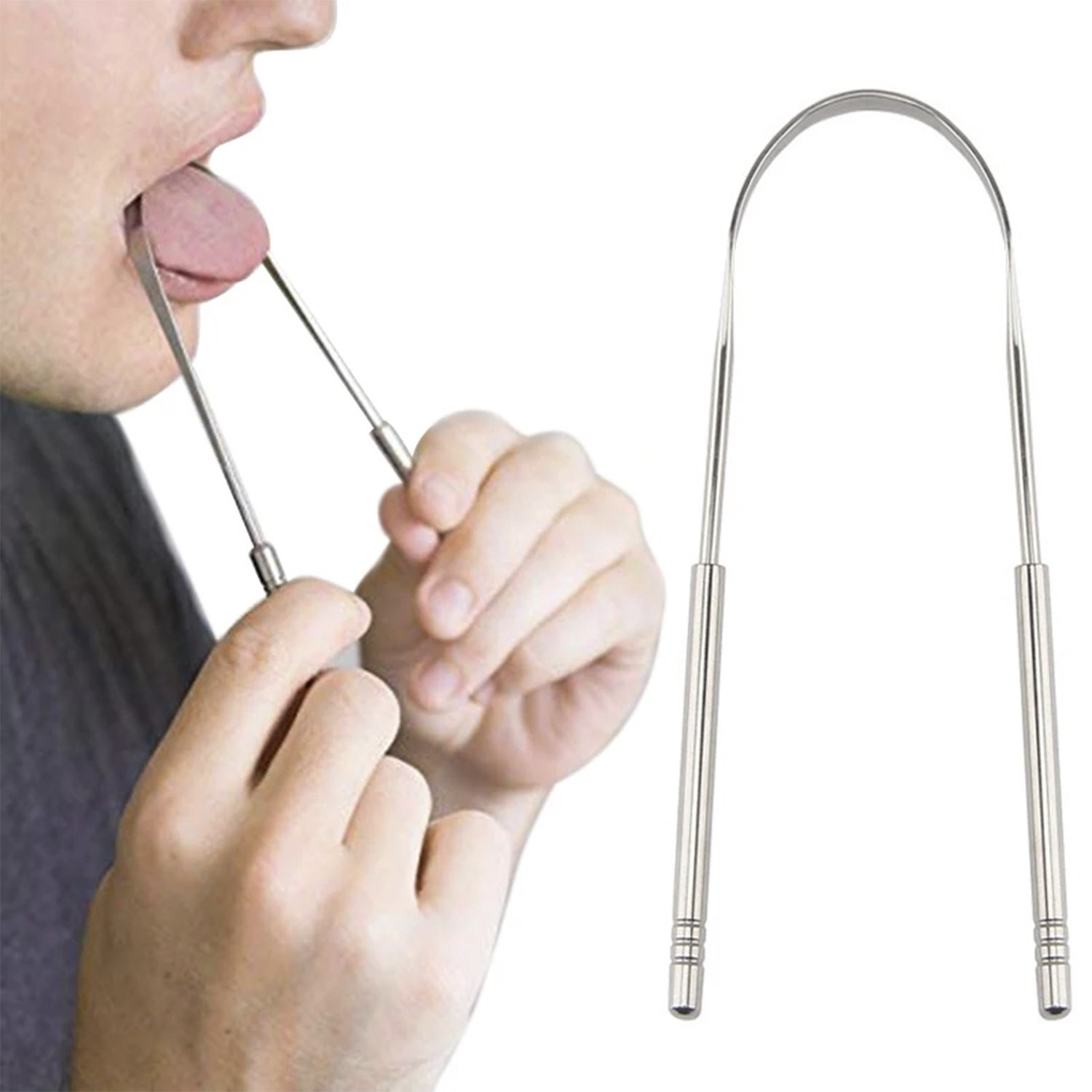 RASPADOR DE LENGUA LIMPIADOR DE ACERO INOXIDABLE CON PLATEADO - 1