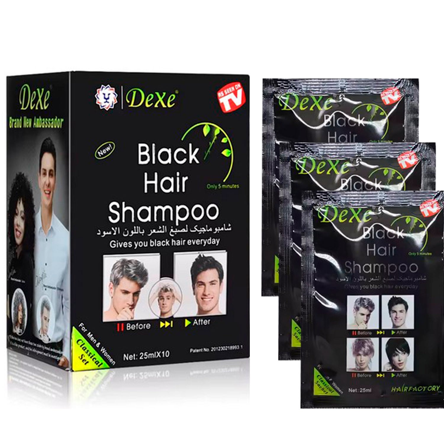 SHAMPOO TINTE PARA CANAS NEGRO DURADERO CAJA DE 10 UNIDADES - 2