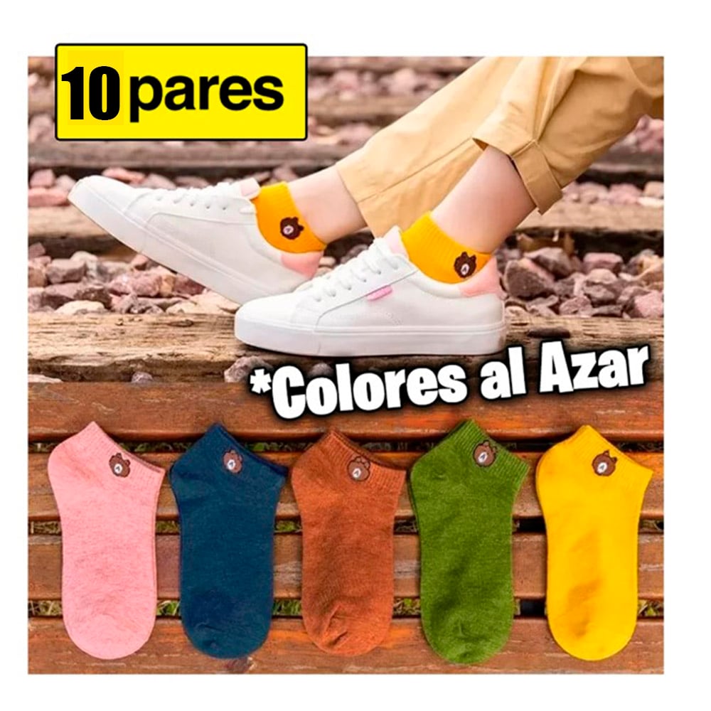 MEDIAS KAWAII NIÑOS OSITO MULTICOLOR -10 PARES TALONERAS UNISEX - 1