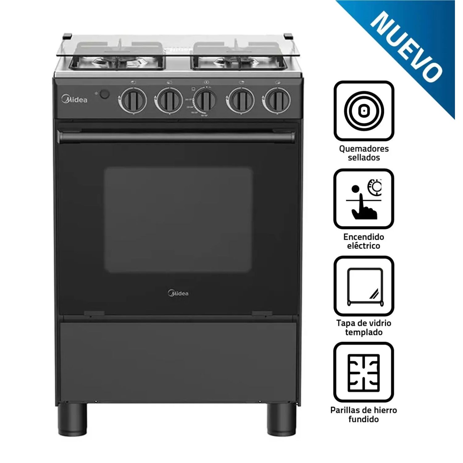 COCINA DE PIE MIDEA MGS24FS2LFABBC-PE  A GAS 4 HORNILLAS NEGRO - 1