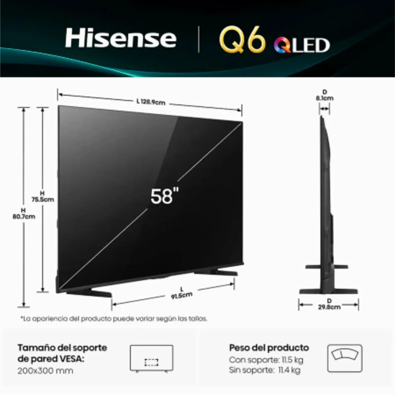 TELEVISOR HISENSE 58 58Q6QV QLED 4K - 3