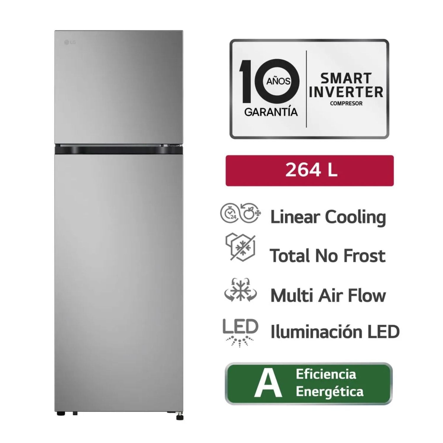 REFRIGERADORA LG 264 LT NO FROST VT26BPY PLATA - 1