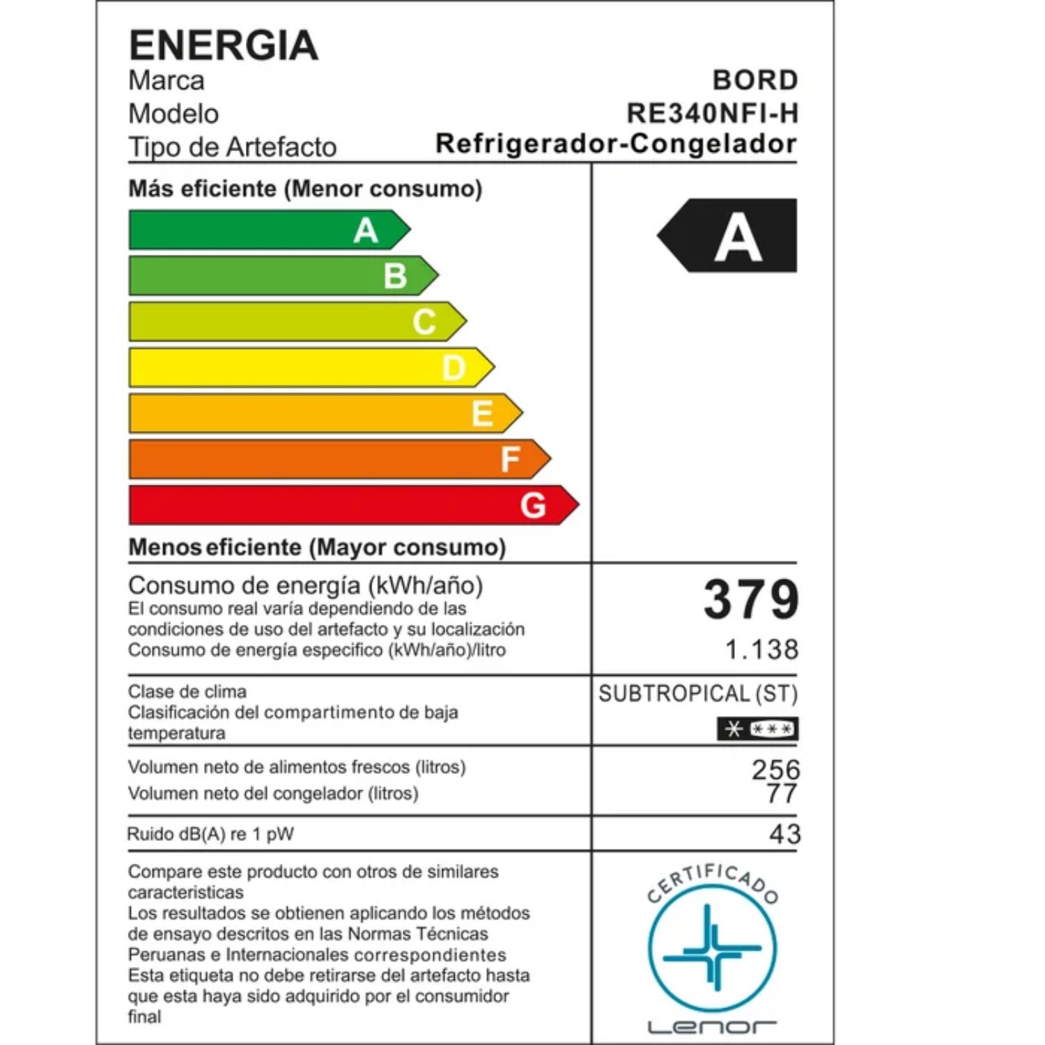 REFRIGERADORA BORD 347LT NO FROST RE340NFI-H - 5