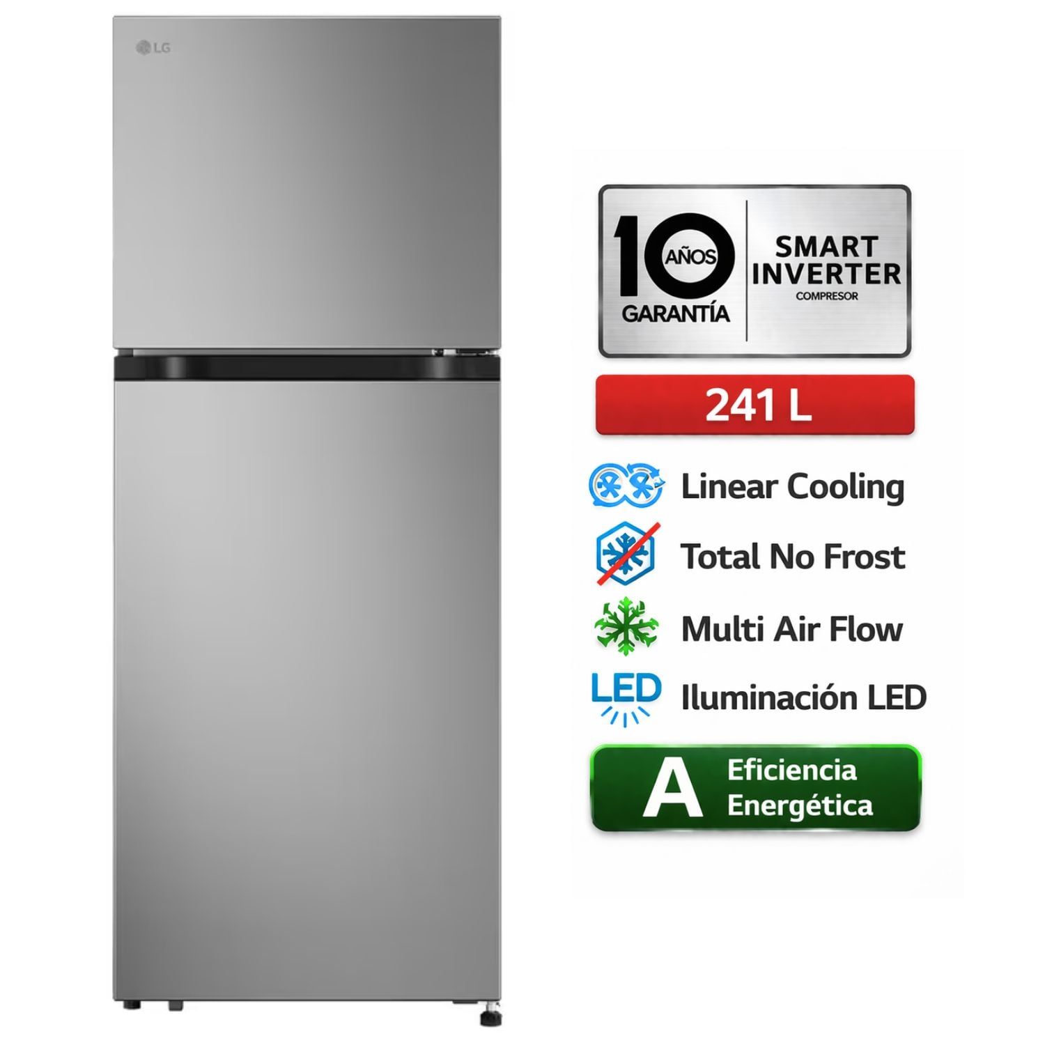 REFRIGERADORA LG VT24BPY TOP FREEZER 241 LITROS NO FROST PLATATEADO - 1