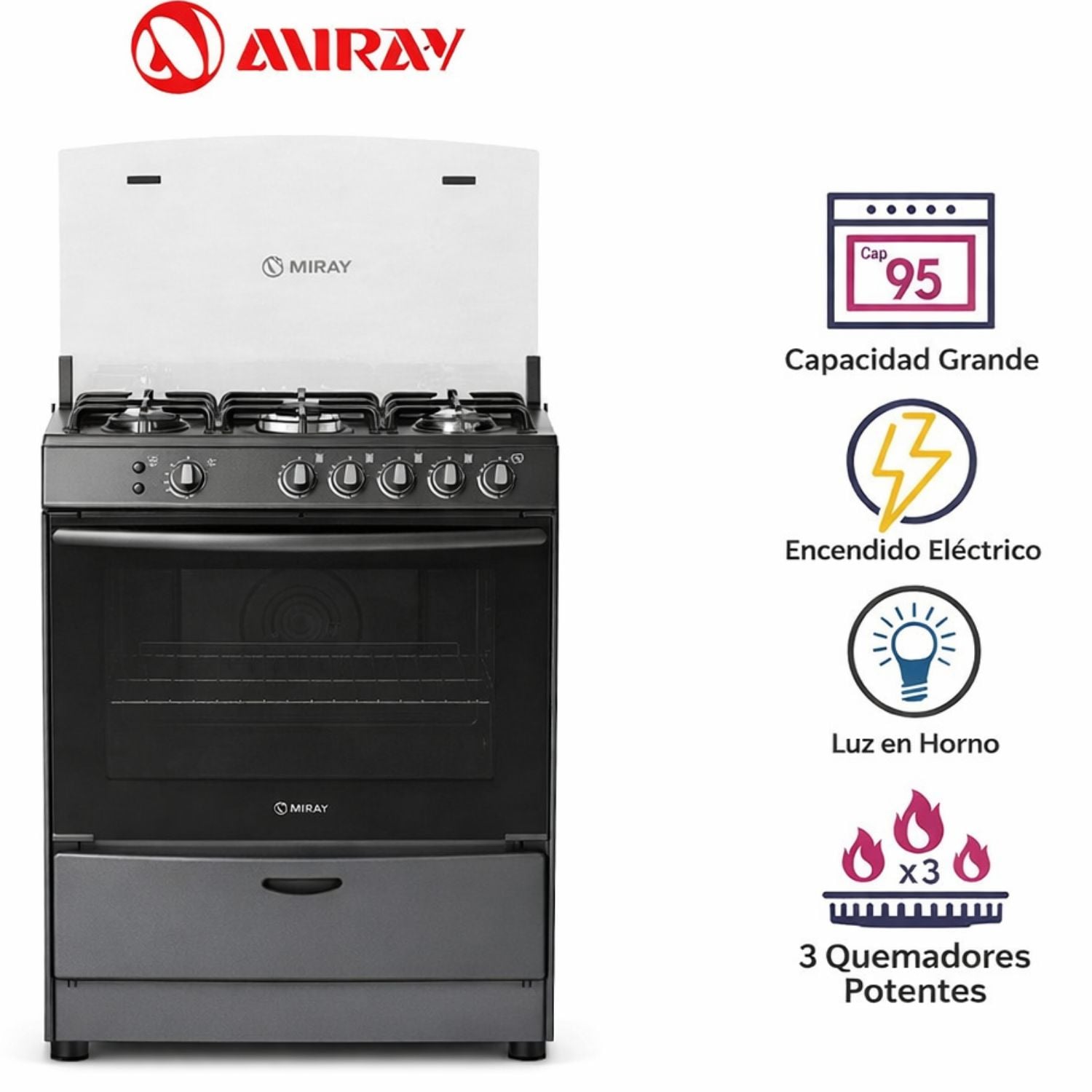 COCINA A GAS MIRAY AZALEA PLUS GLP 5 HORNILLAS - 1