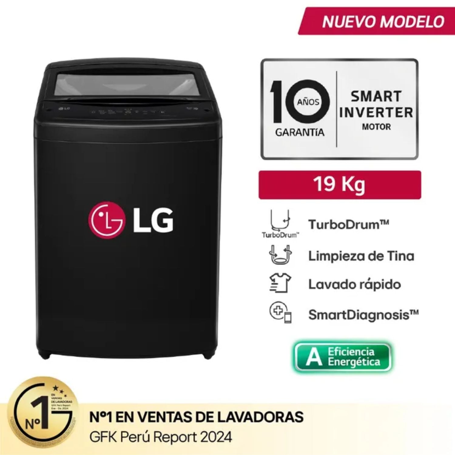 LAVADORA LG TURBODRUM 19KG WT19OBVTB NEGRO - 1