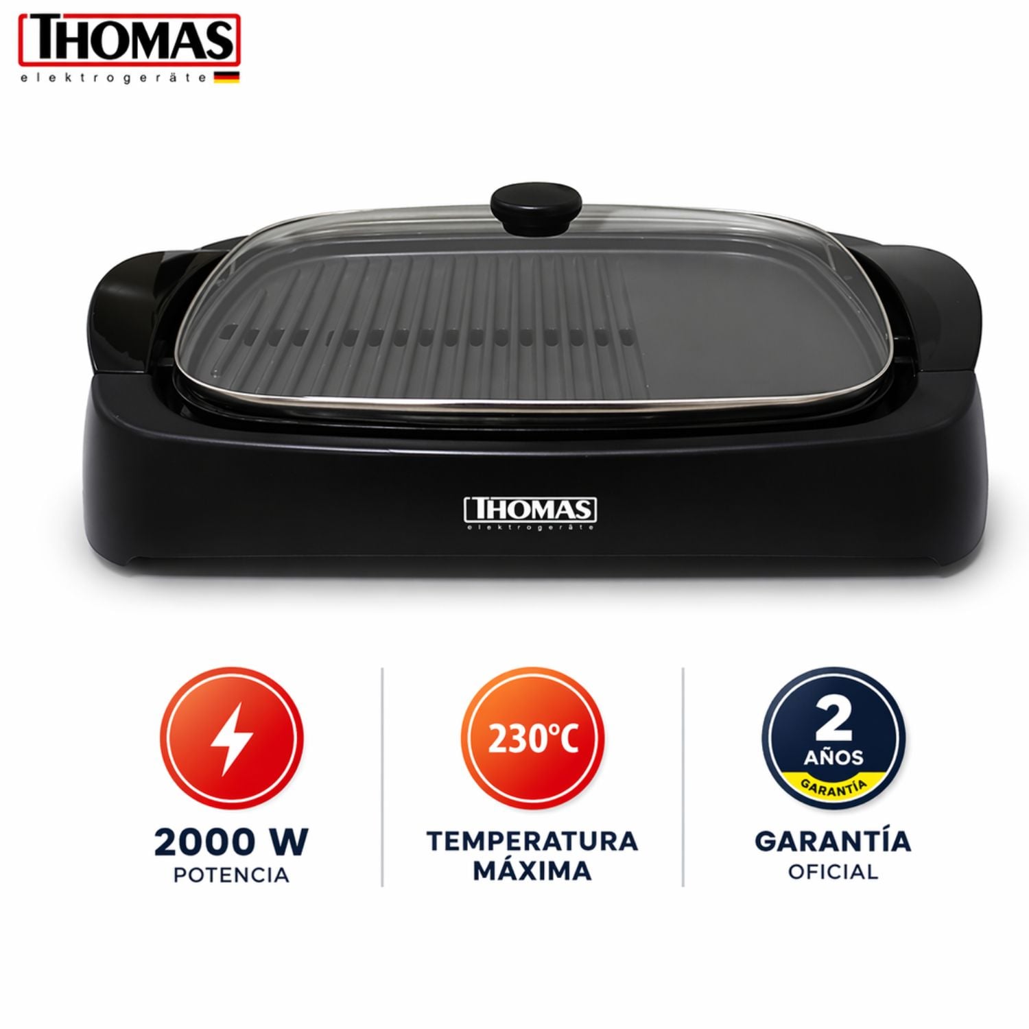 PARRILLA ELÉCTRICA THOMAS TH-210 2000W NEGRO - 1