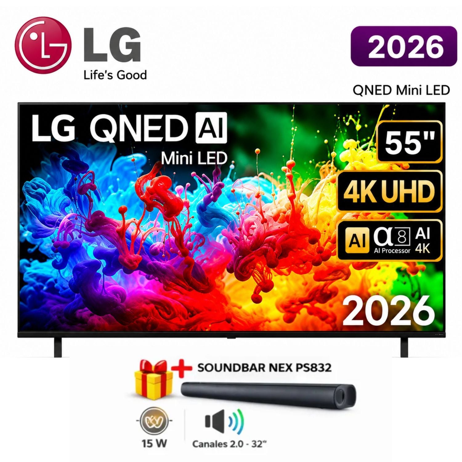 TELEVISOR LG 75' NANO 75NU800BPSB 4K UHD AI SMART TV 2026 + RACK + ANTENA - 1