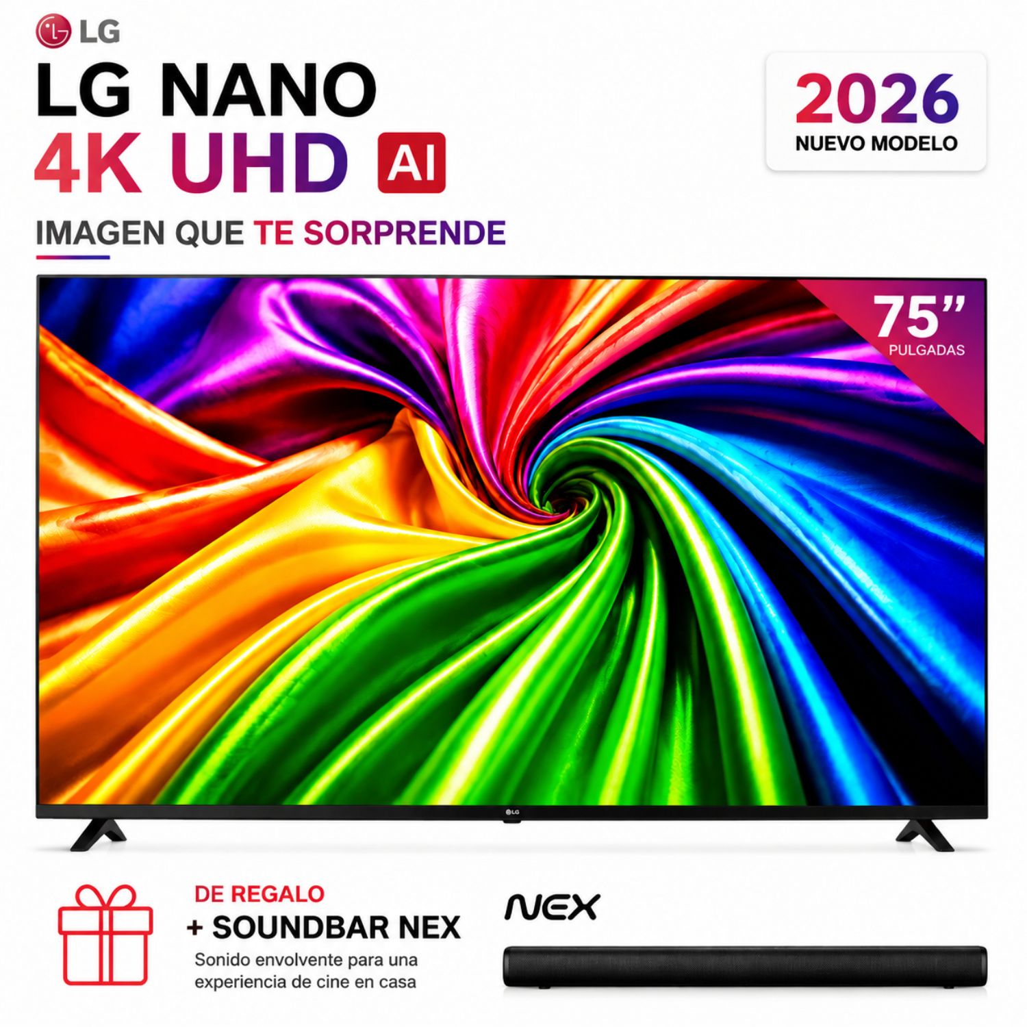 TELEVISOR LG 75' NANO 75NU800BPSB 4K UHD AI SMART TV 2026 + SOUNDBAR NEX - 1