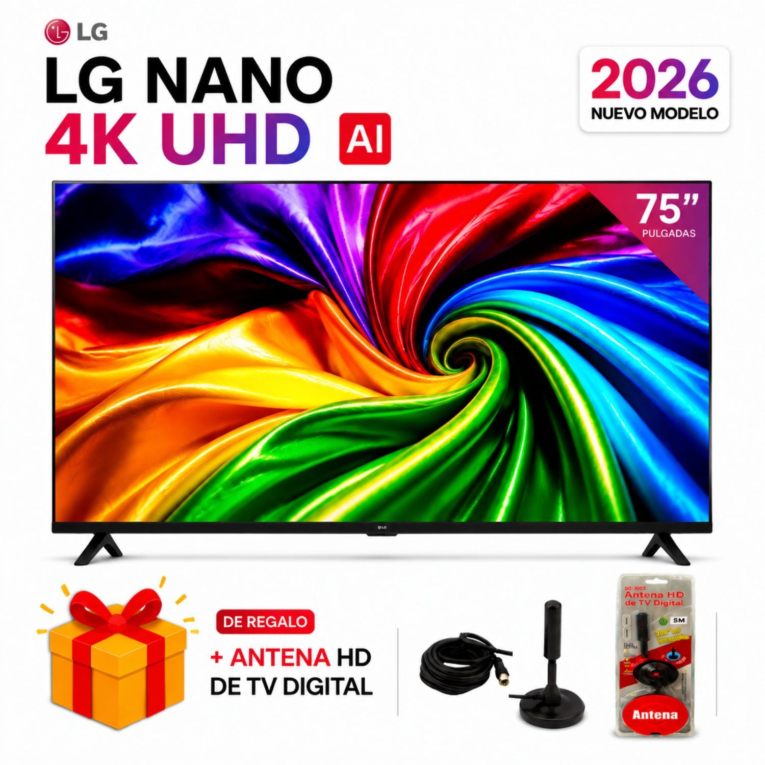 TELEVISOR LG 75' NANO 75NU800BPSB 4K UHD AI SMART TV 2026 + ANTENA DIGITAL - 1