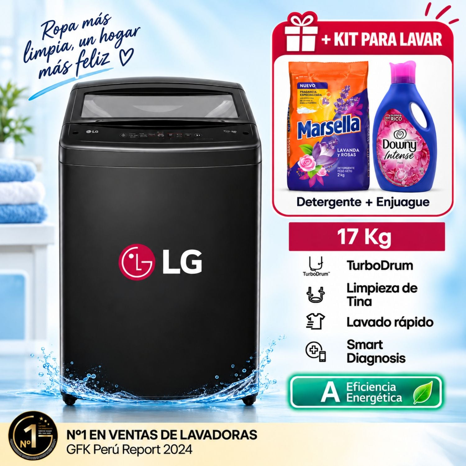 LAVADORA LG 17KG CARGA SUPERIOR TURBODRUM WT17OBVTB + KIT PARA LAVAR - 1