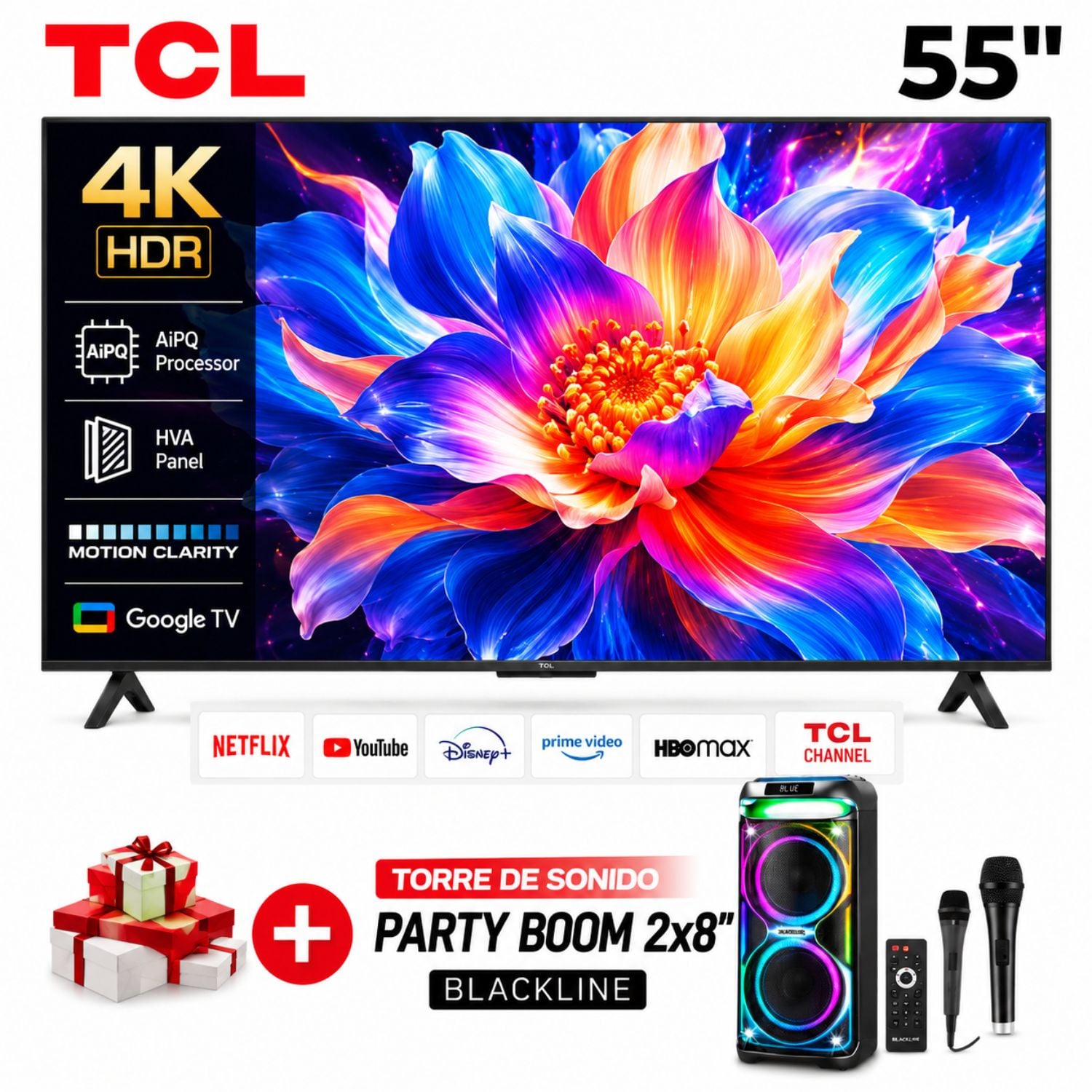 TELEVISOR TCL LED 55” 4K UHD SMART TV 55P6K 2025 + PARLANTE - 1