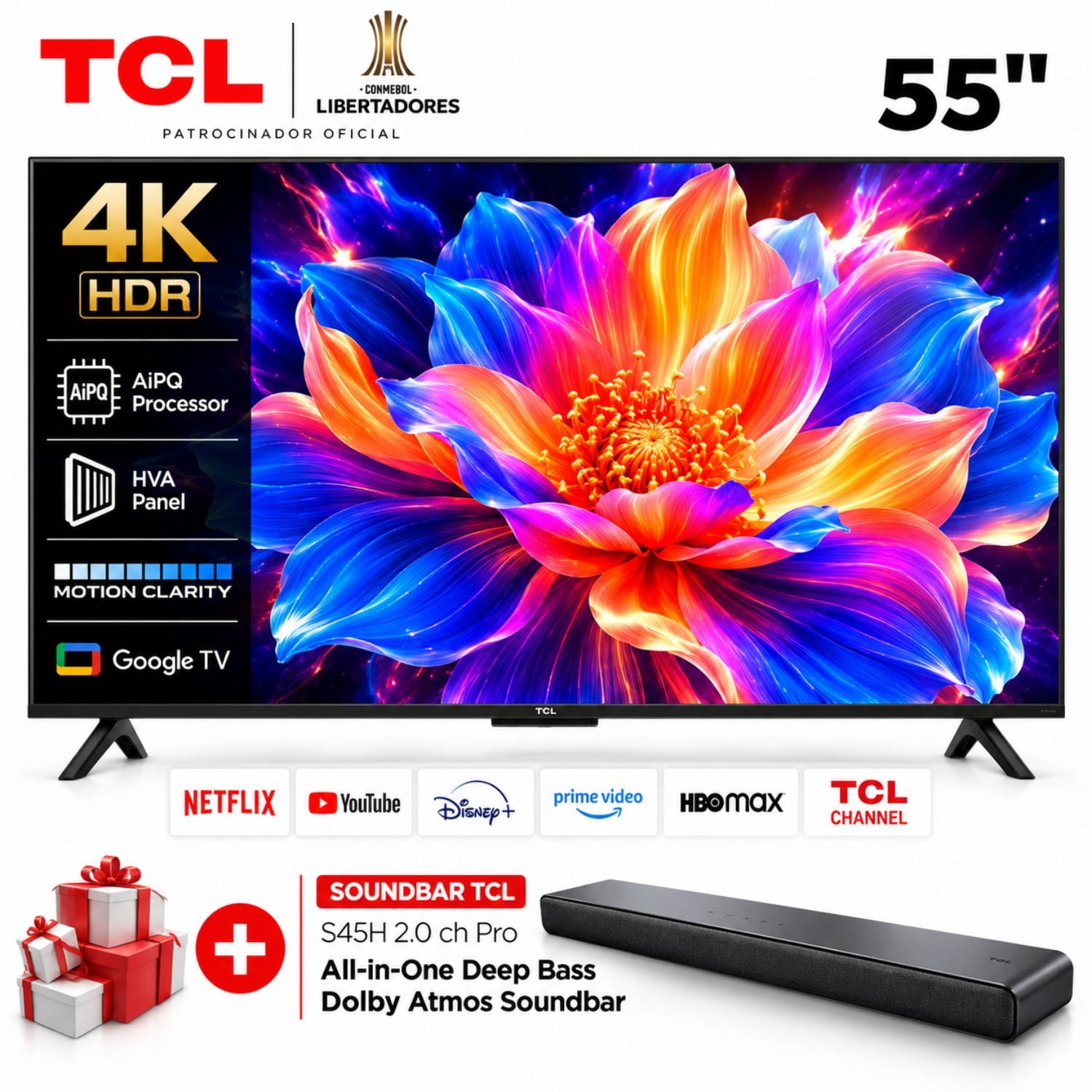 TELEVISOR TCL LED 55” 4K UHD SMART TV 55P6K 2025 + SOUNDBAR TCL - 1