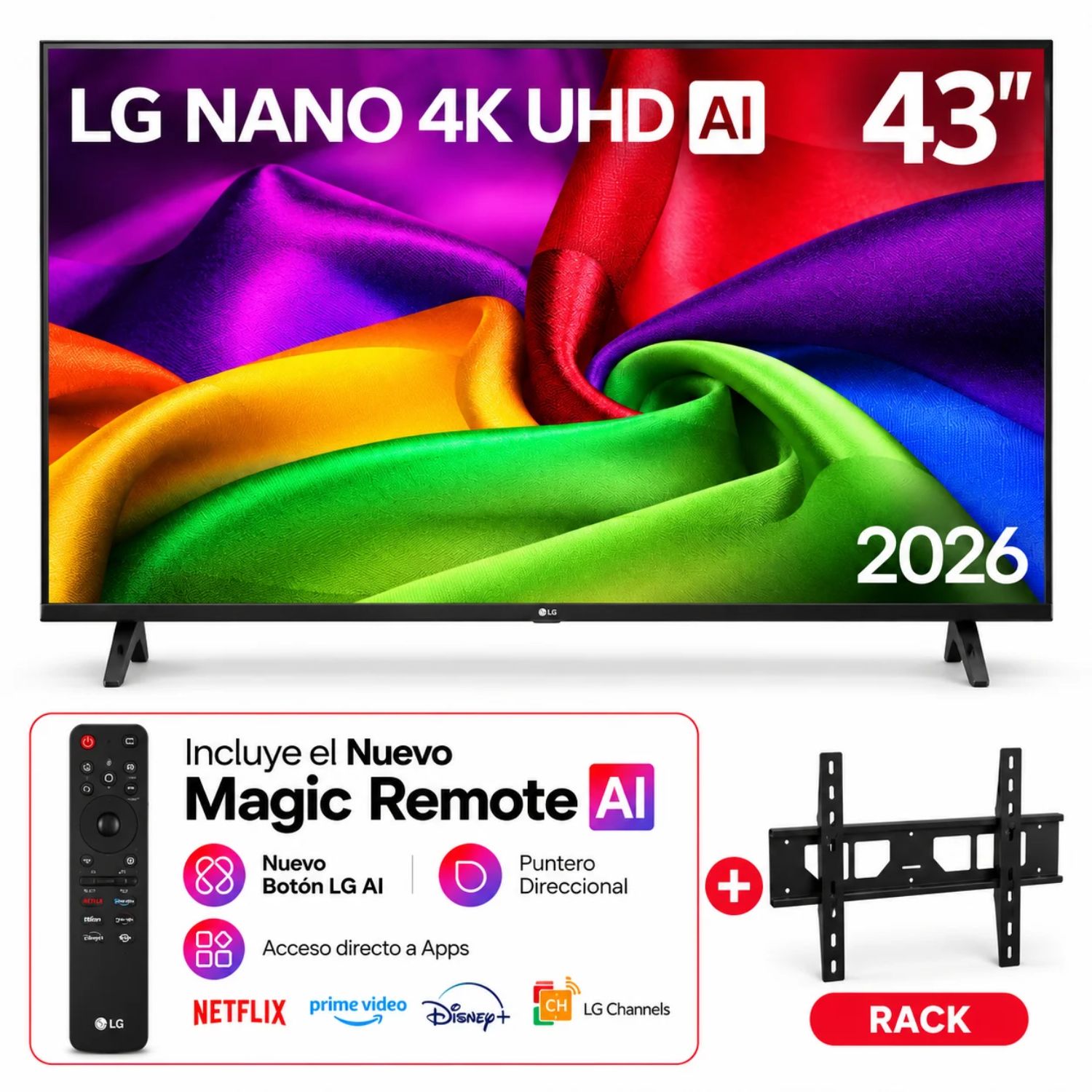 TELEVISOR LG 43” NANO 4K UHD SMART TV AI – 43NU800BPSC + RACK - 1