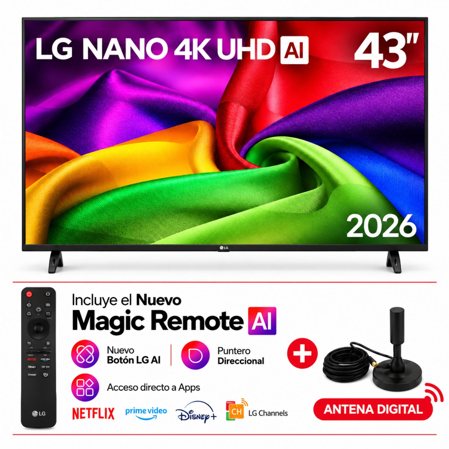 TELEVISOR LG 43” NANO 4K UHD SMART TV AI – 43NU800BPSC + ANTENA DIGITAL - 1