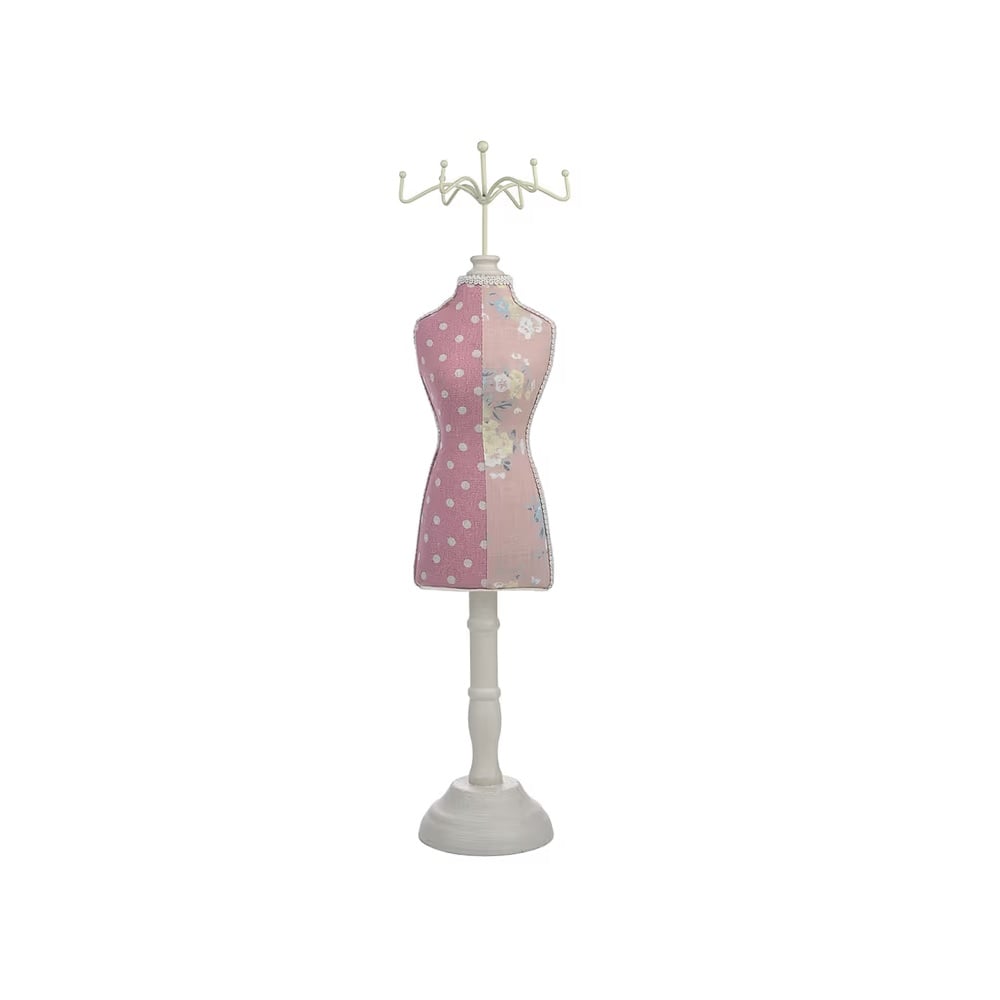 BELLEZA - PORTA JOYAS METAL MANIQUI - IVORY C/ PUNTOS DISEÑO FLORAL MULTICOLOR - 1