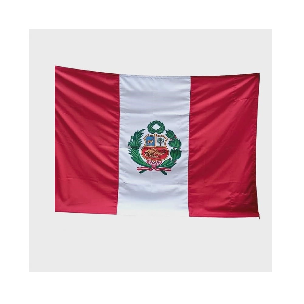 BANDERA DEL PERU GRANDE CON ESCUDO - BANDERA GRANDE - 1