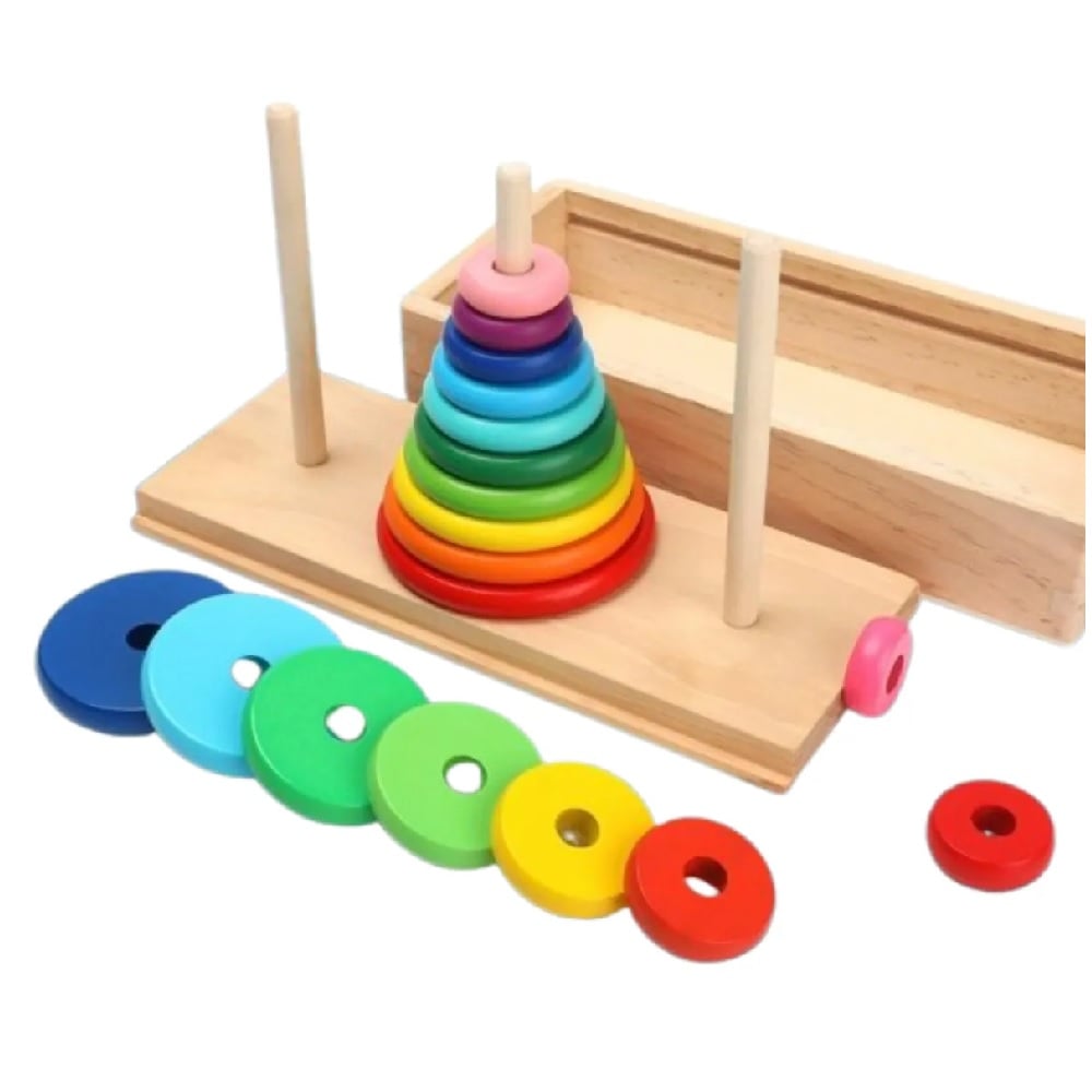 DIA DEL NIÑO - TORRE DIDACTICA HANOI DE 8 ARGOLLAS MULTICOLOR MADERA - 1