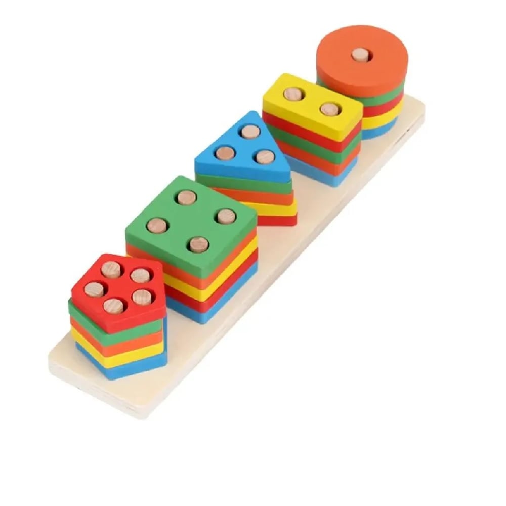 DIA DEL NIÑO - JUGUETE DIDACTICO CON ENCAJE DE 5 FIGURAS GEOMETRICAS MULTICOLOR - 1