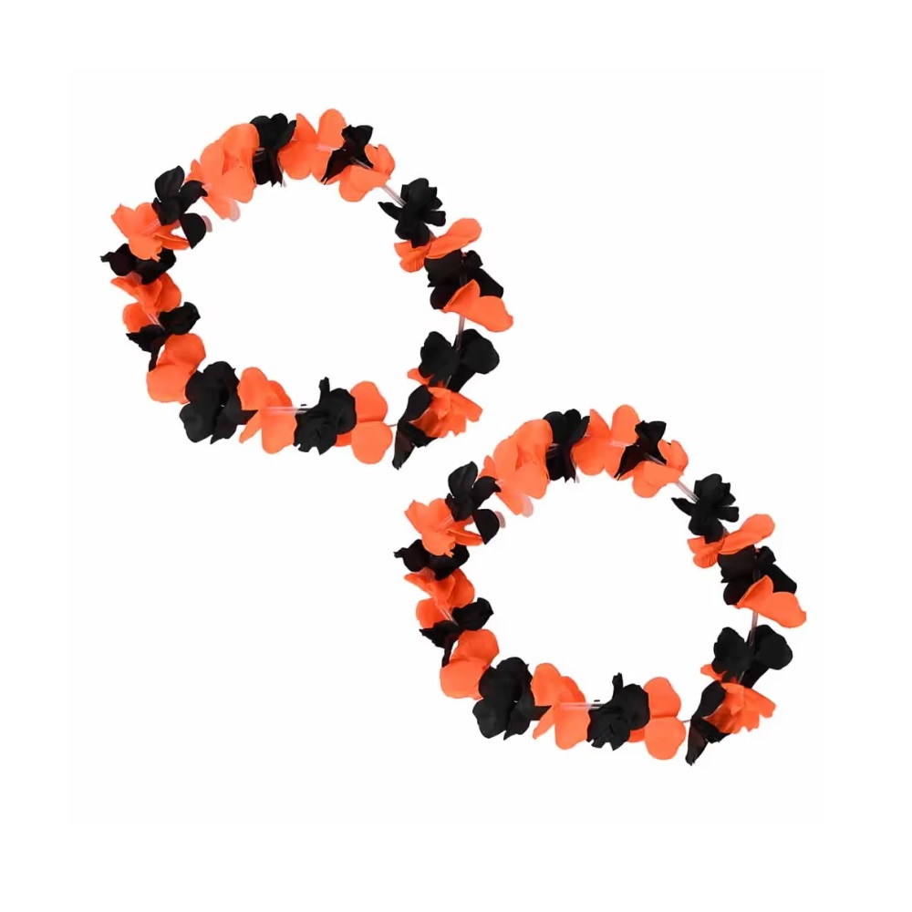 HALLOWEEN - SET DE 02 COLLARES DE FLORES CON LUZ A PILA MULTICOLOR - 1