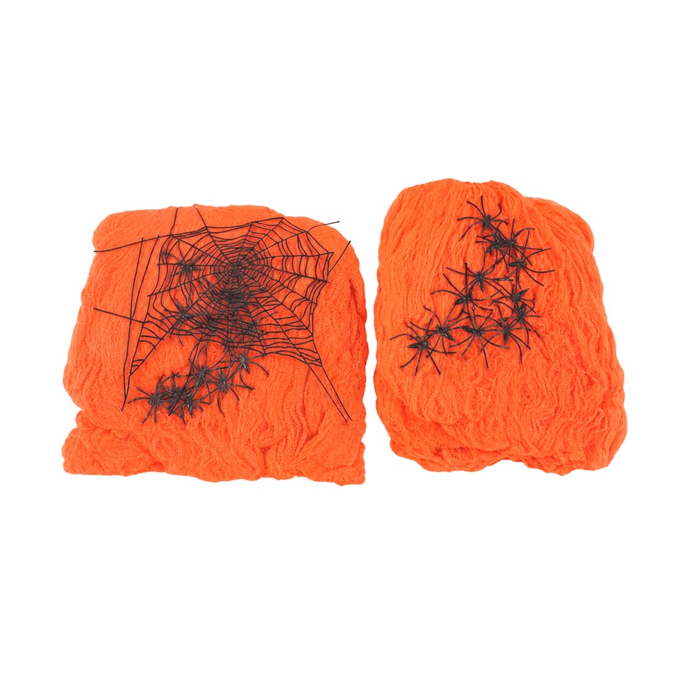 HALLOWEEN TOWN - KIT TELARAÑA NARANJA 12 ARAÑAS / ADORNOS - 1