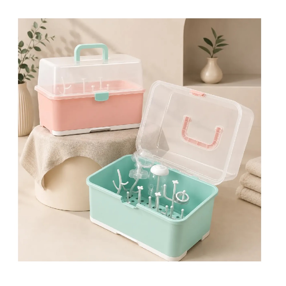CAJA ORGANIZADORA PARA BEBES ESCURRIDOR DE BIBERONES PORTÁTIL CON TAPA - 1