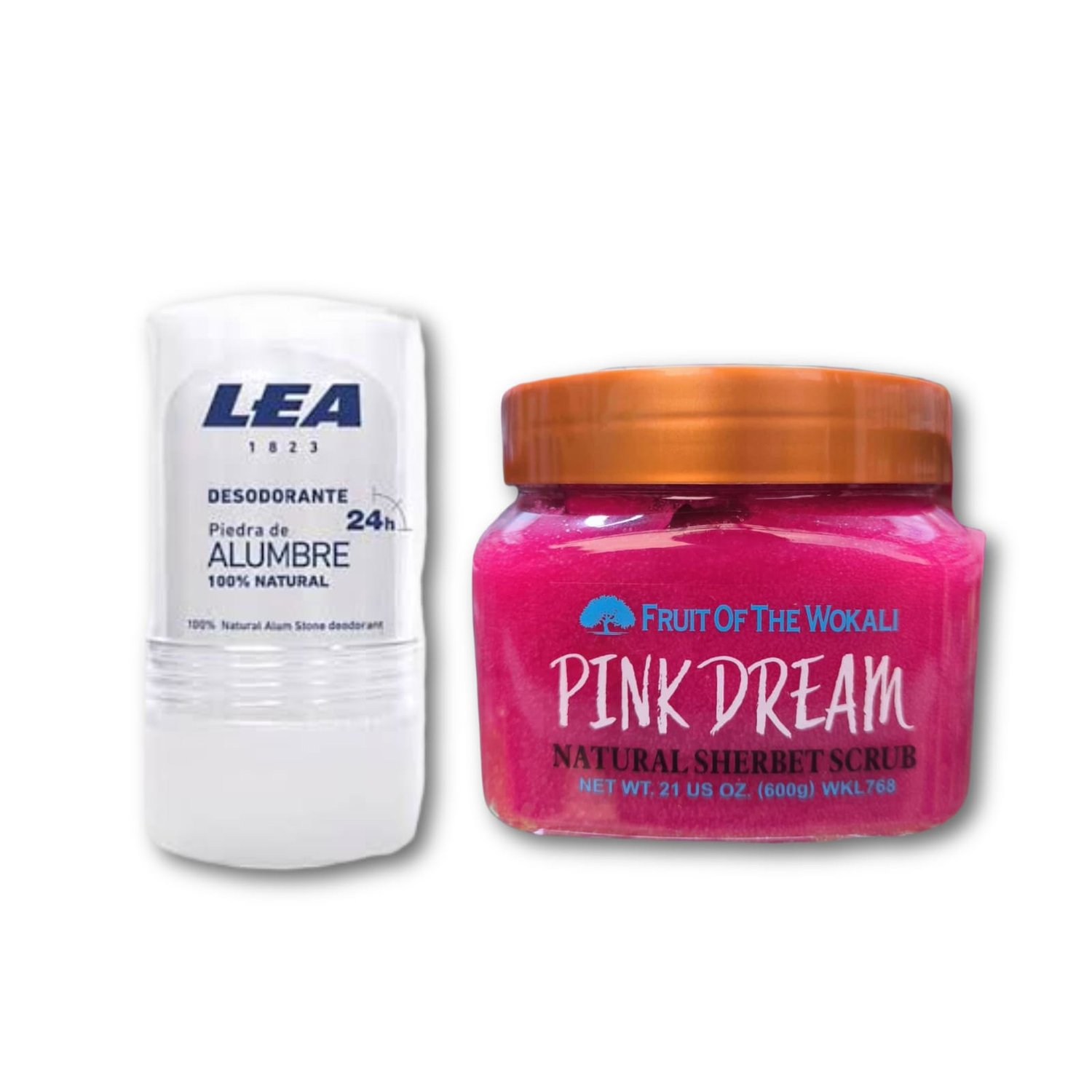 DESODORANTE PIEDRA ALUMBRE NATURAL + EXFOLIANTE PINK DREAM WOKALI - 1