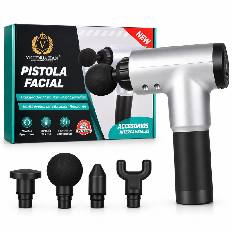MASAJEADOR PERCUSIVO VICTORIA HAN – 6 NIVELES DE INTENSIDAD Y 4 CABEZALES/GRIS - 1