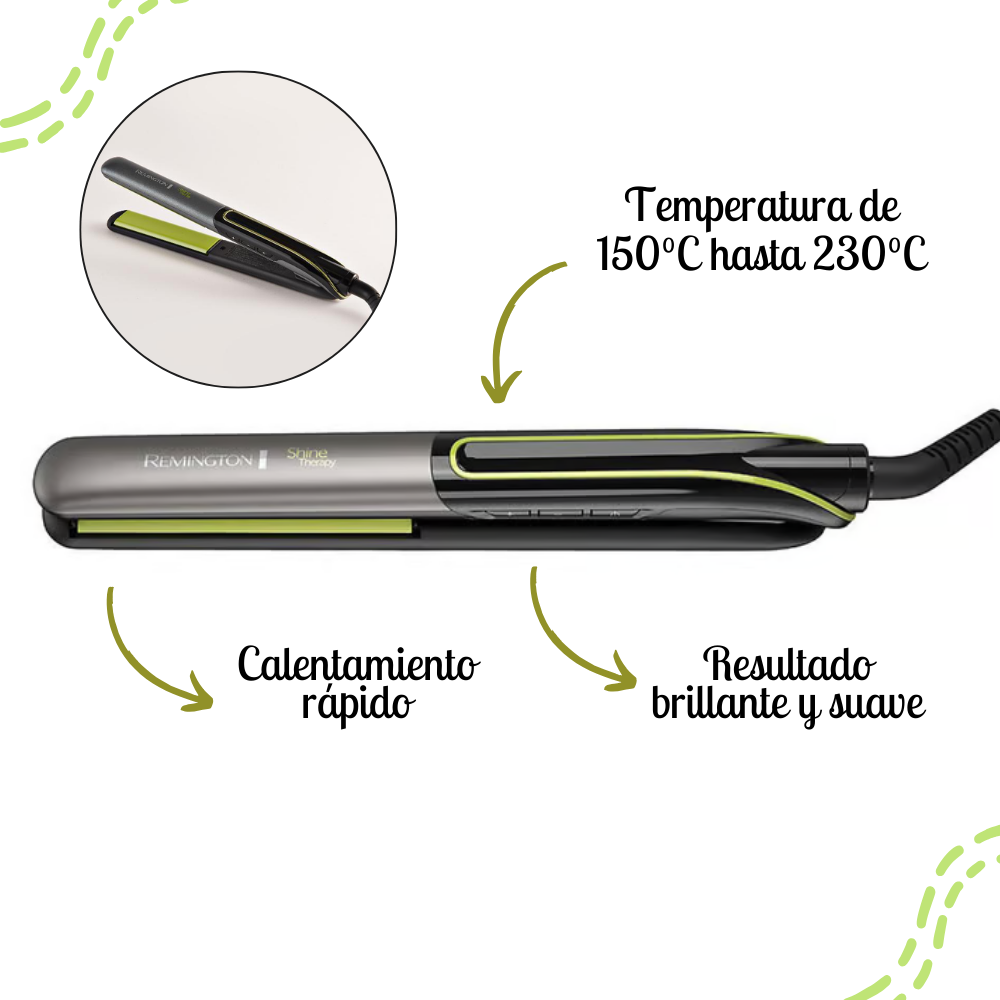 TRICOMBO PLANCHA ALISADORA REMINGTON SHINE THERAPY S12A + SPRAY + PEINE - 2
