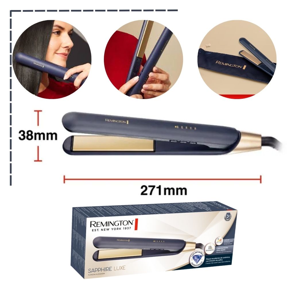 ALISADORA REMINGTON SAPPHIRE LUXE + CEPILLO + TERMO PROTECTOR - S5805 - 5