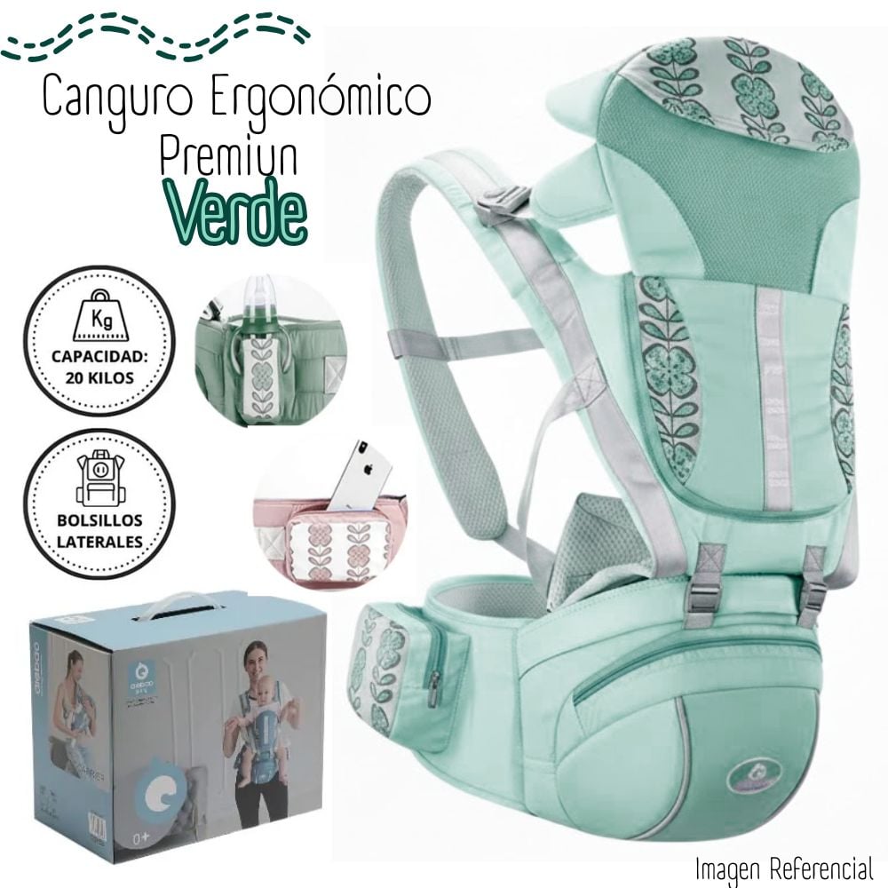 CANGURO ERGONÓMICO PREMIUN PARA BEBÉ - VERDE - 1