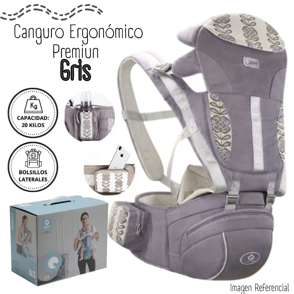 CANGURO ERGONÓMICO PREMIUN PARA BEBÉ -GRIS - 1