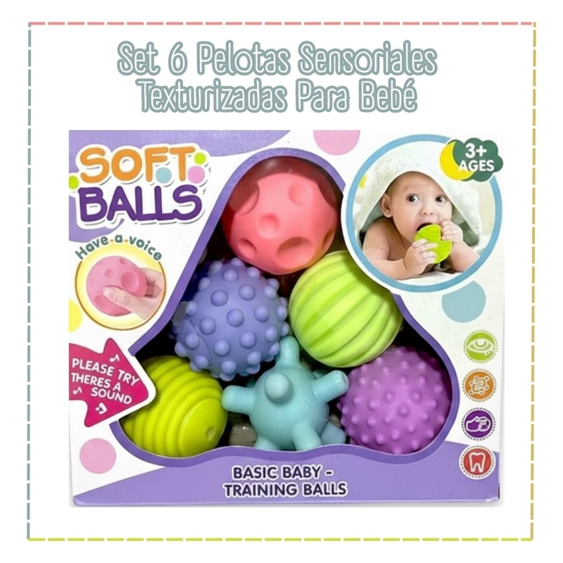 SET 6 PELOTAS SENSORIALES TEXTURIZADAS PARA BEBÉ - 1