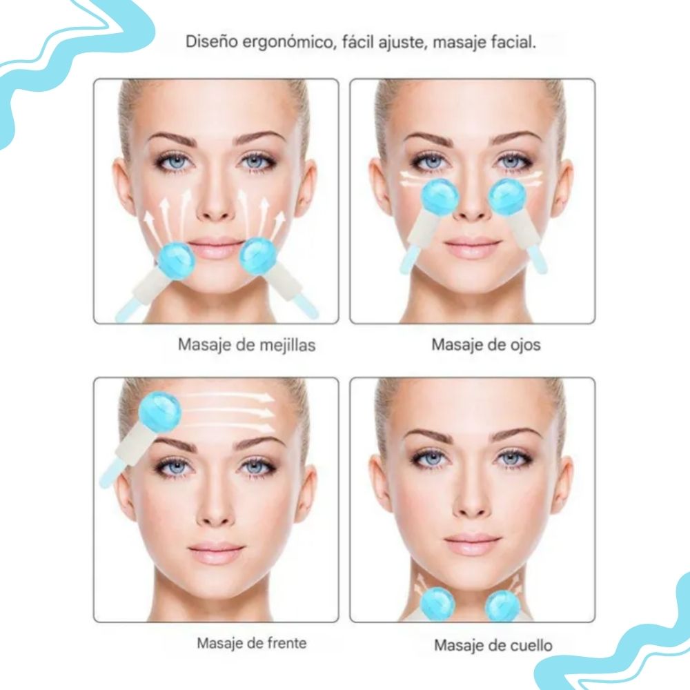RODILLO MASAJEADOR FACIAL ESFERAS FRIAS ICE GLOBES - AZUL - 2
