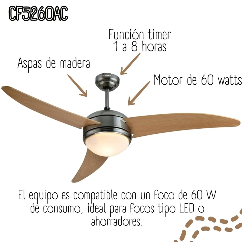 VENTILADOR DE TECHO 52 CON LUZ Y CONTROL REMOTO IMACO CF5260AC - 2