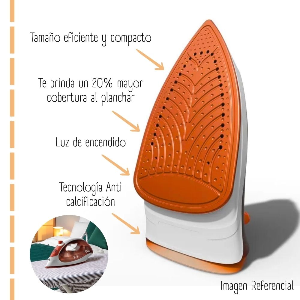 PLANCHA COMPACTA C/SUELA ANTIADHERENTE OSTER GCSTBS5004 - NARANJA - 2