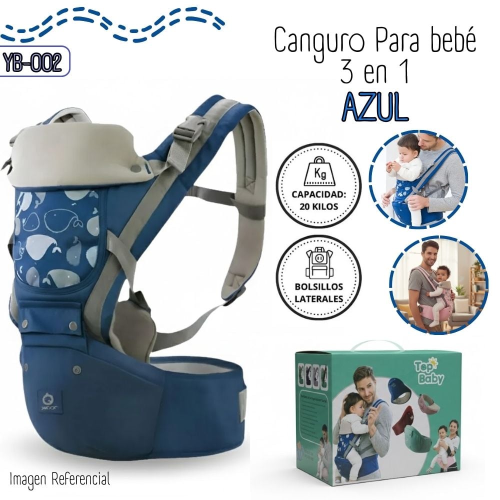CANGURO ERGONÓMICO 3 EN 1 PARA BEBÉS - AZUL YB-002 - 1