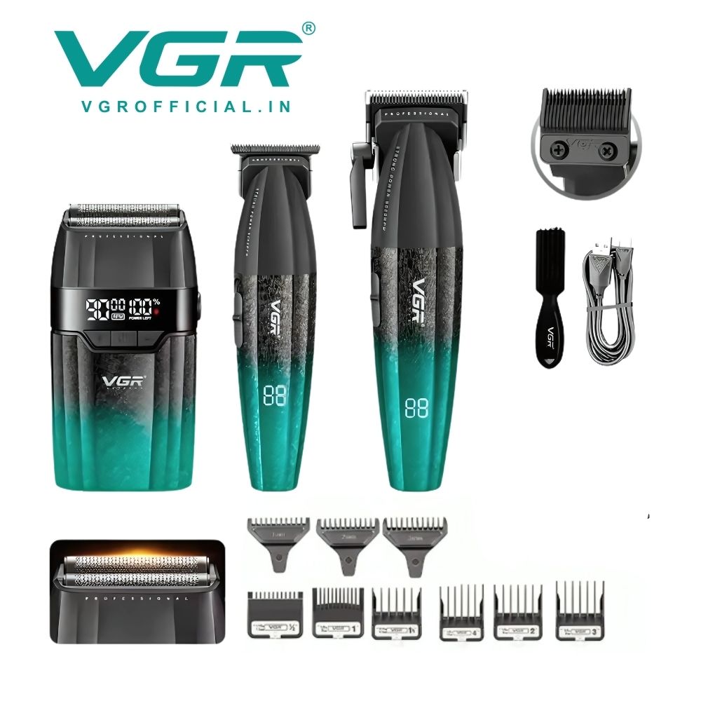 TRICOMBO BARBER VGR TRIMMER + CLIPPER + SHAVER V-640 S3 VERDE - 2