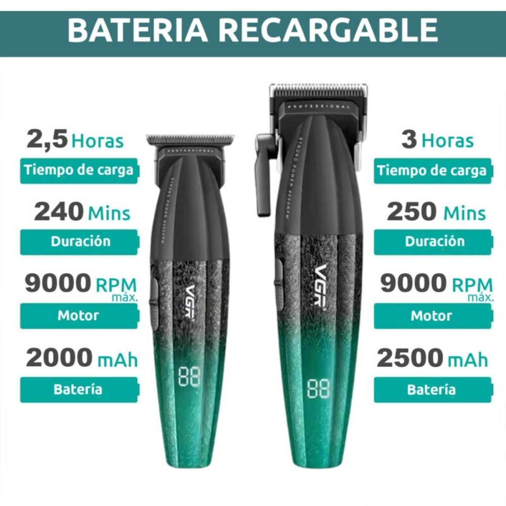TRICOMBO BARBER VGR TRIMMER + CLIPPER + SHAVER V-640 S3 VERDE - 5